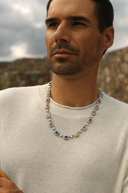 The Vivid Array Gemstone Tennis Necklace - Silver