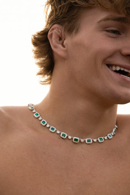The Emerald Aura Tennis Chain – Silver