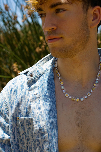 The Celestial Solstice Mosaic Tennis Necklace - Silver