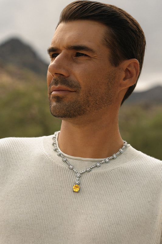 The Solenne Cushion Cut Tennis Necklace - Golden Yellow