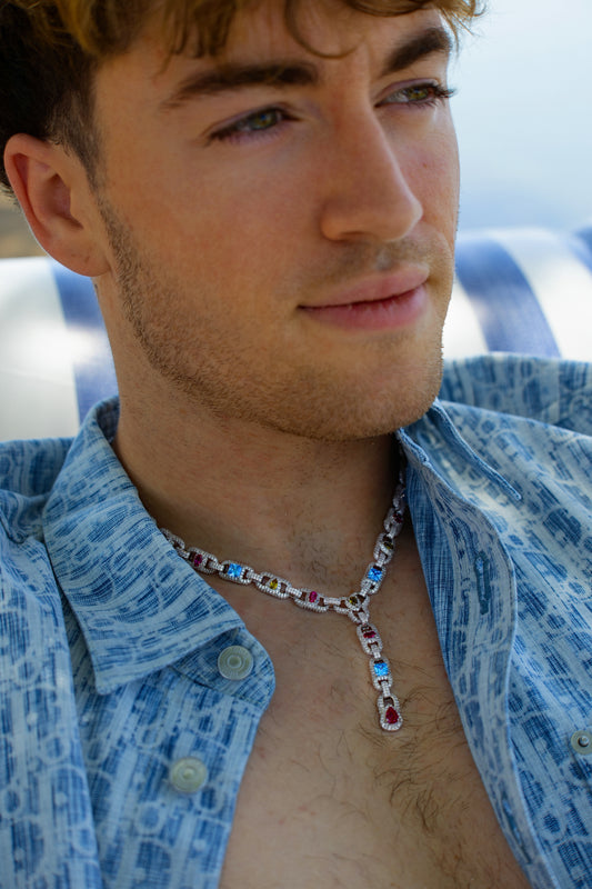 Celestial Prism Lariat Necklace – Silver