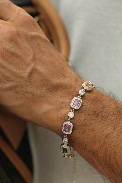 The Vivid Array Gemstone Tennis Bracelet - Silver