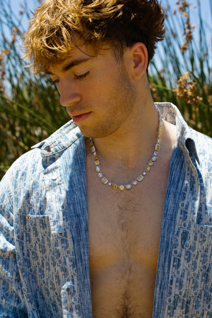 The Celestial Solstice Mosaic Tennis Necklace - Silver