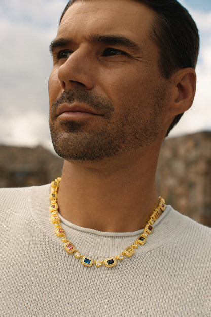The Vivid Array Gemstone Tennis Necklace - Gold