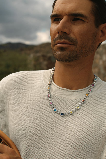 The Vivid Array Gemstone Tennis Necklace - Silver