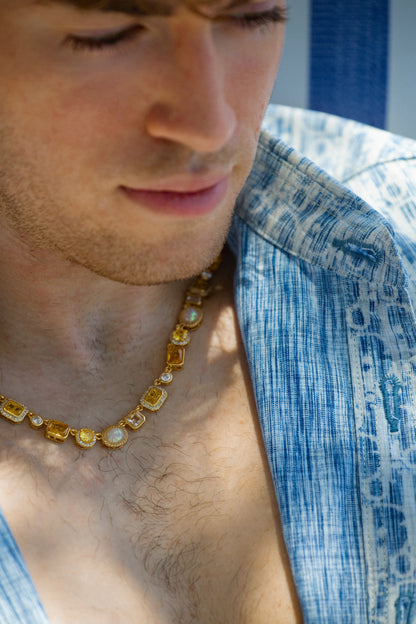 The Celestial Solstice Mosaic Tennis Necklace - Gold