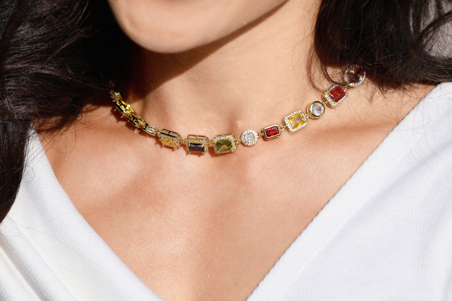 The Rainbow Gemstone Necklace- Gold