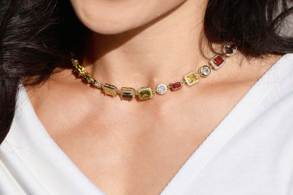 The Rainbow Gemstone Necklace- Gold