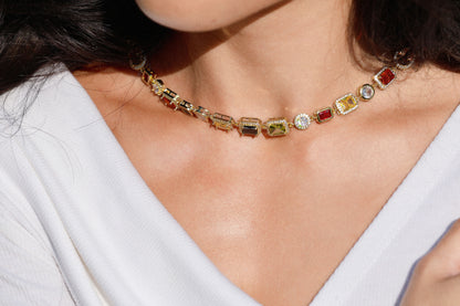 The Rainbow Gemstone Necklace- Gold