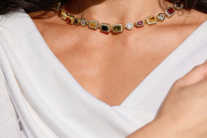 The Rainbow Gemstone Necklace- Gold