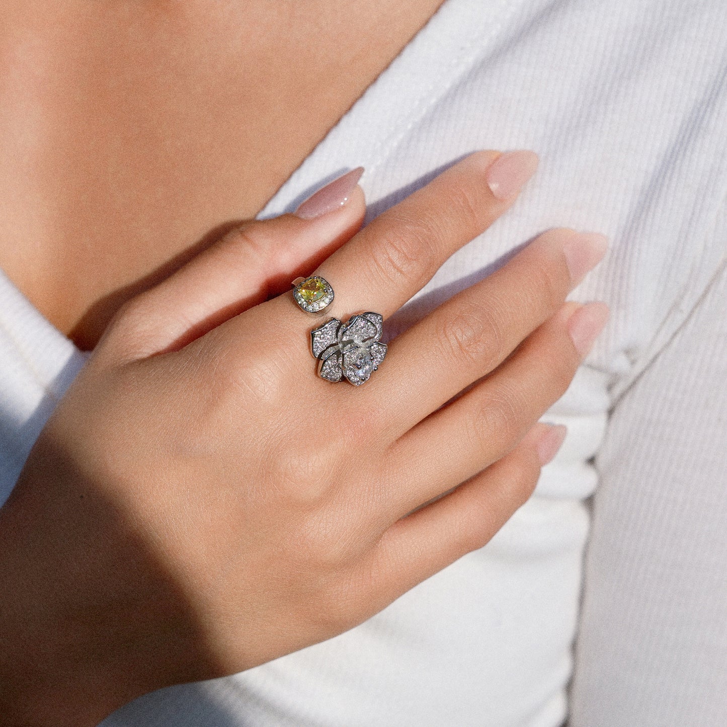 The Pave Diamond Flower Ring