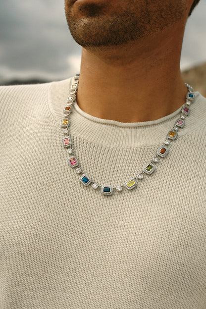 The Vivid Array Gemstone Tennis Necklace - Silver
