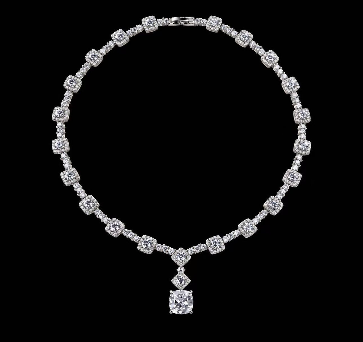 The Solenne Cushion Cut Tennis Necklace - Crystal White