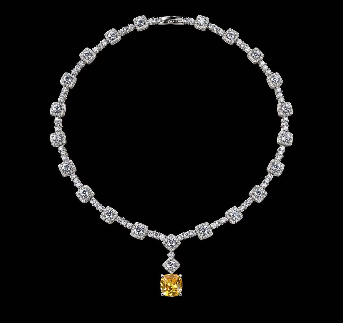 The Solenne Cushion Cut Tennis Necklace - Golden Yellow