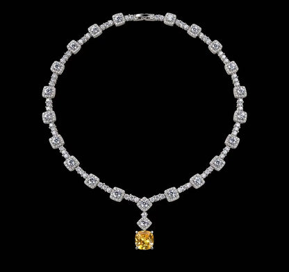 The Solenne Cushion Cut Tennis Necklace - Golden Yellow