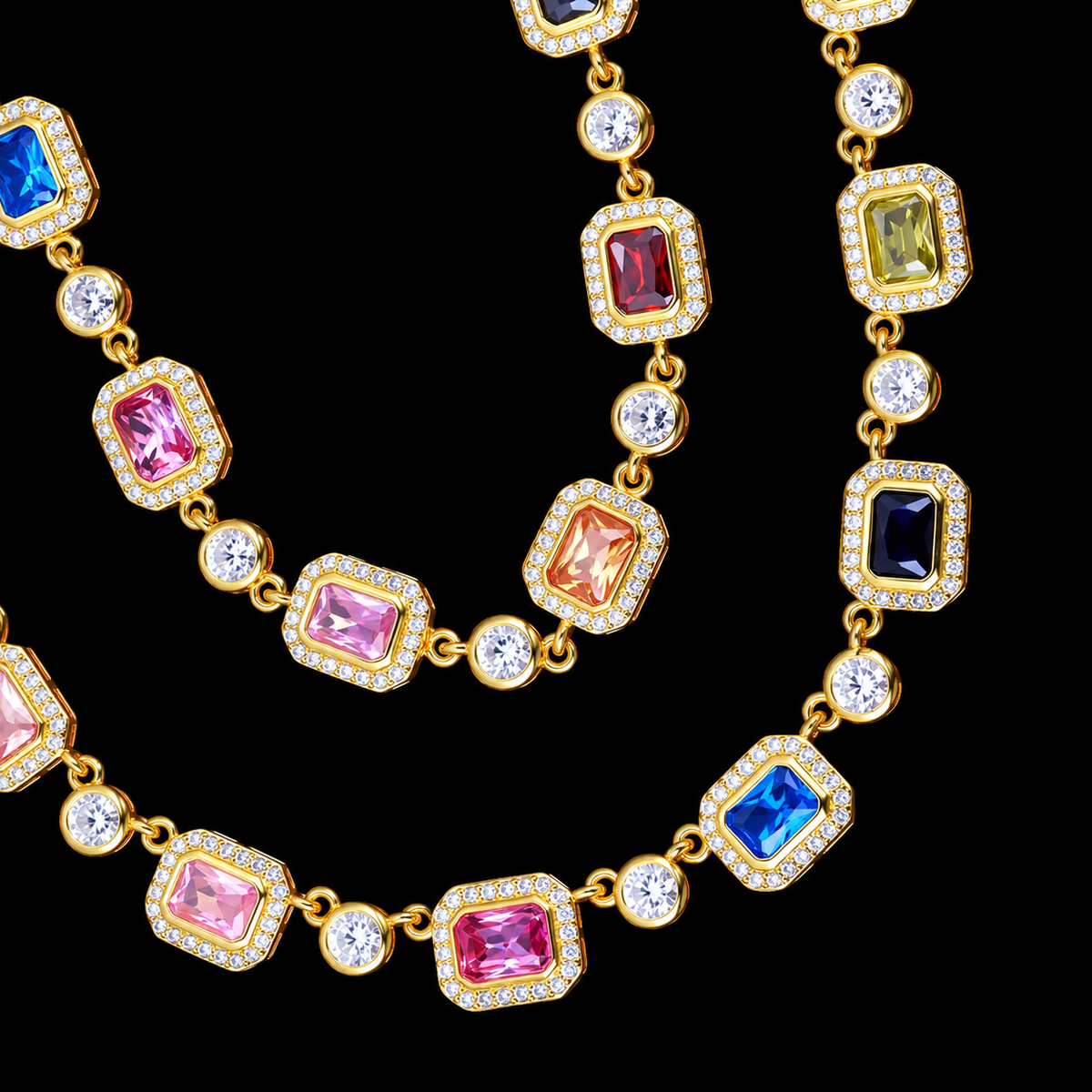 The Vivid Array Gemstone Tennis Necklace - Gold