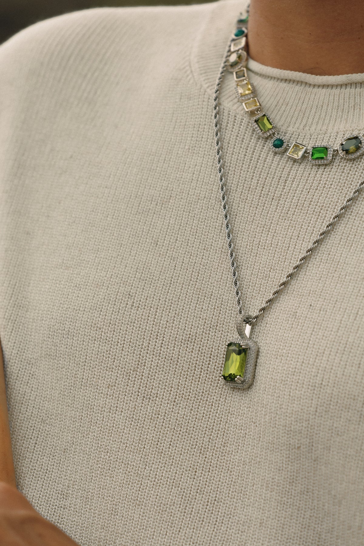The Verdant Gemstone Necklace - Silver