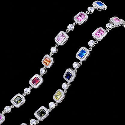 The Vivid Array Gemstone Tennis Necklace - Silver