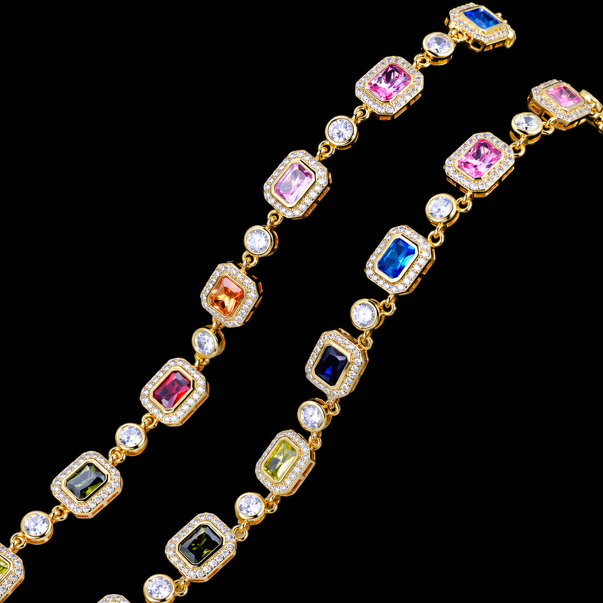 The Vivid Array Gemstone Tennis Necklace - Gold