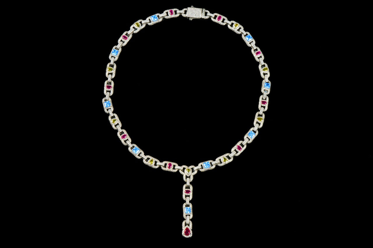 Celestial Prism Lariat Necklace – Silver