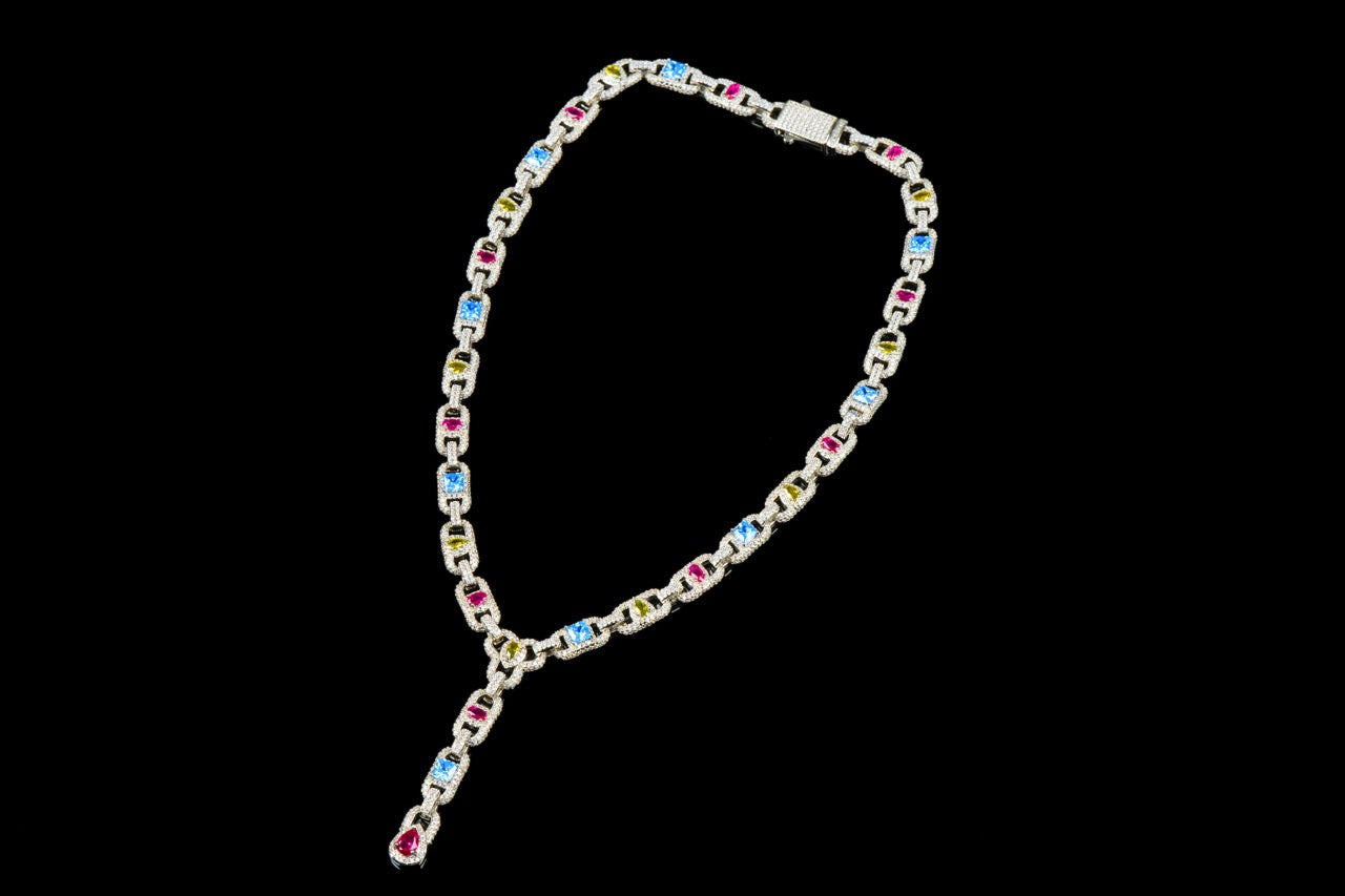 Celestial Prism Lariat Necklace – Silver