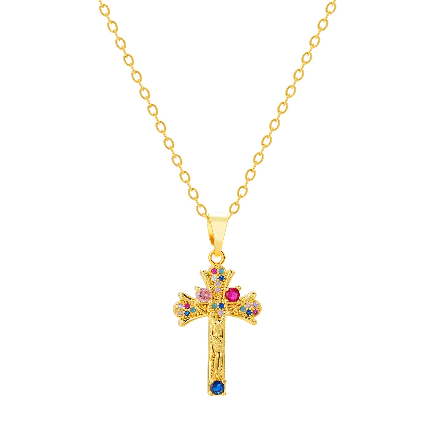 Celestial Spectrum Cross Necklace